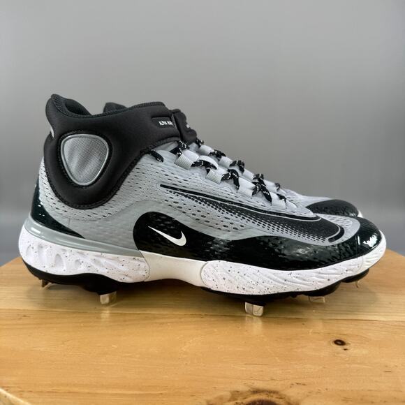 Nike Alpha Huarache Elite 4 Mid Mens Size 12 Baseball Cleats Metal Grey Black - Picture 1 of 7